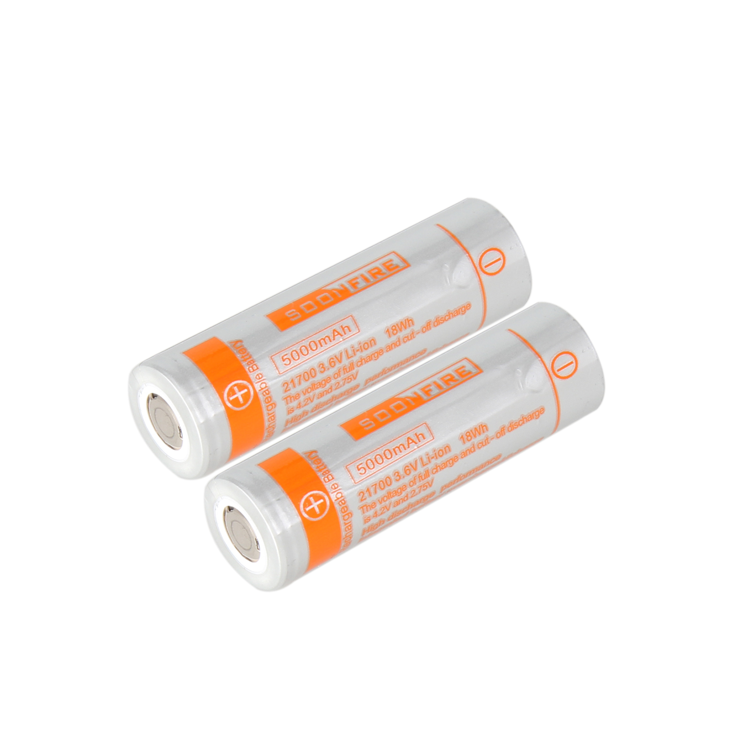 Soonfire 5000mAh 5000mAh high capacity 21700 Li-ion Recharger Batteries(two)